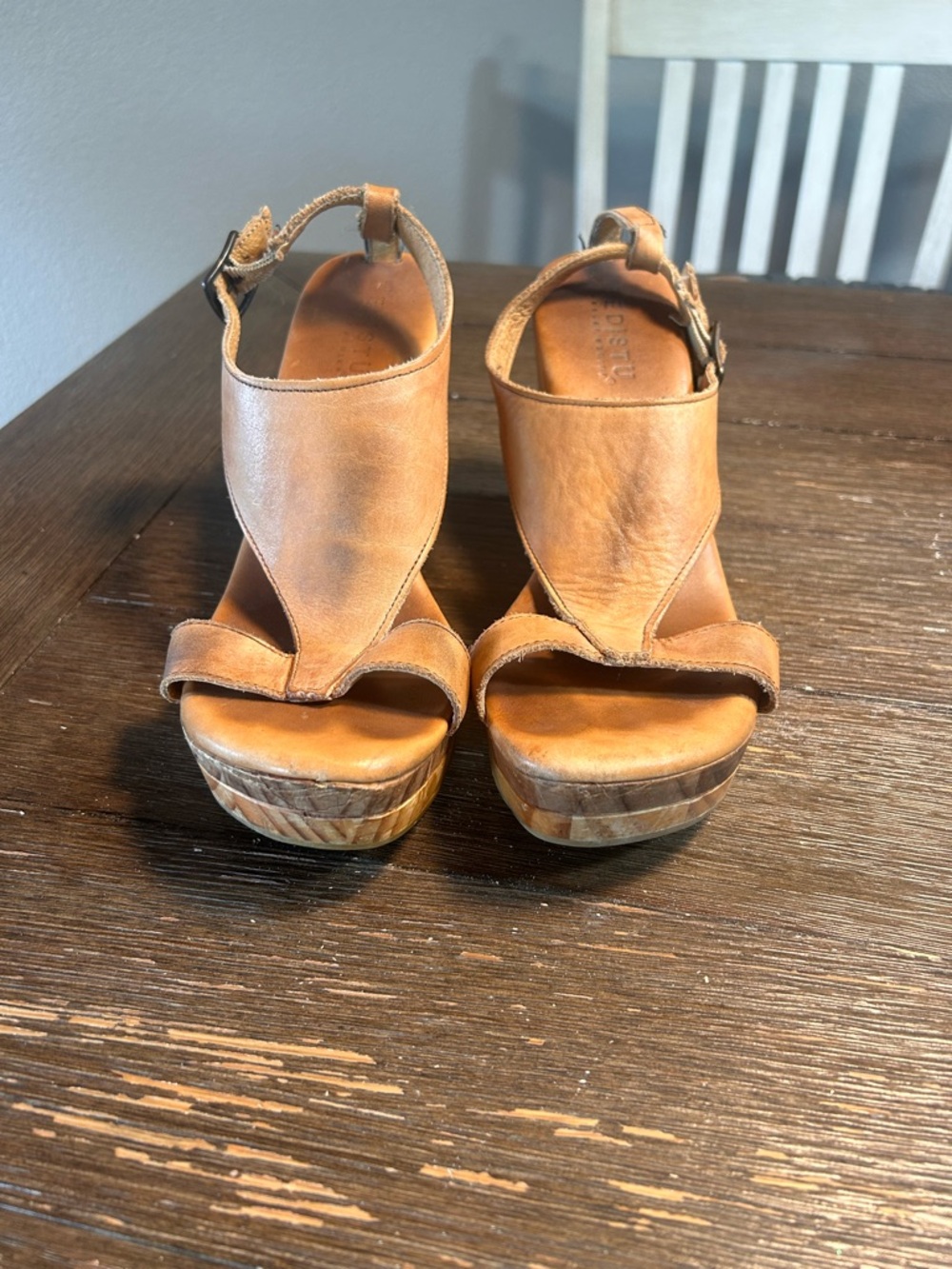 Bed Stu Tan Leather Wedge Sandals